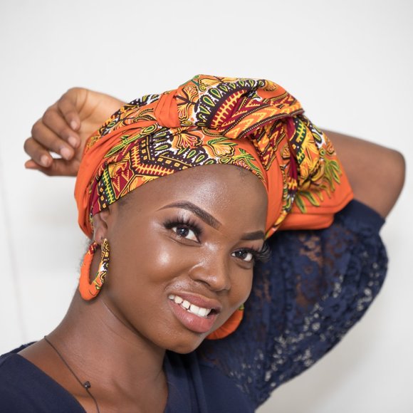 Matching African Dashiki Head Wrap & Earrings - DO - Picture 6 of 10